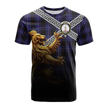 Dunlop Crest Tartan Cotton T-shirt with Golden Lion Emblem Celtic Style