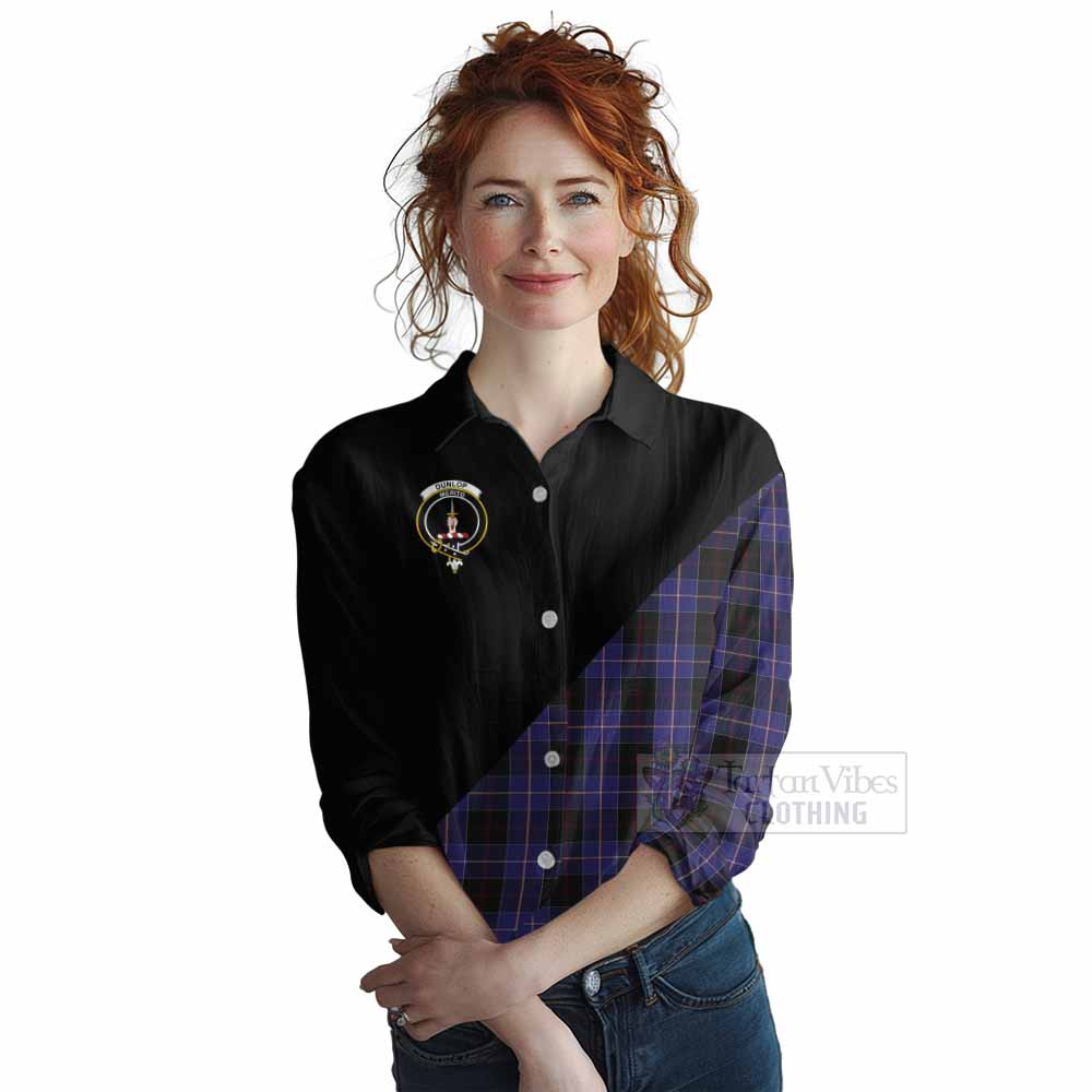 Tartan Vibes Clothing Dunlop Tartan Women's Casual Shirt with Family Crest and Military Logo Style