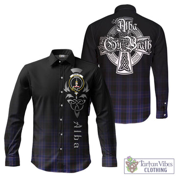Dunlop Tartan Long Sleeve Button Up Featuring Alba Gu Brath Family Crest Celtic Inspired