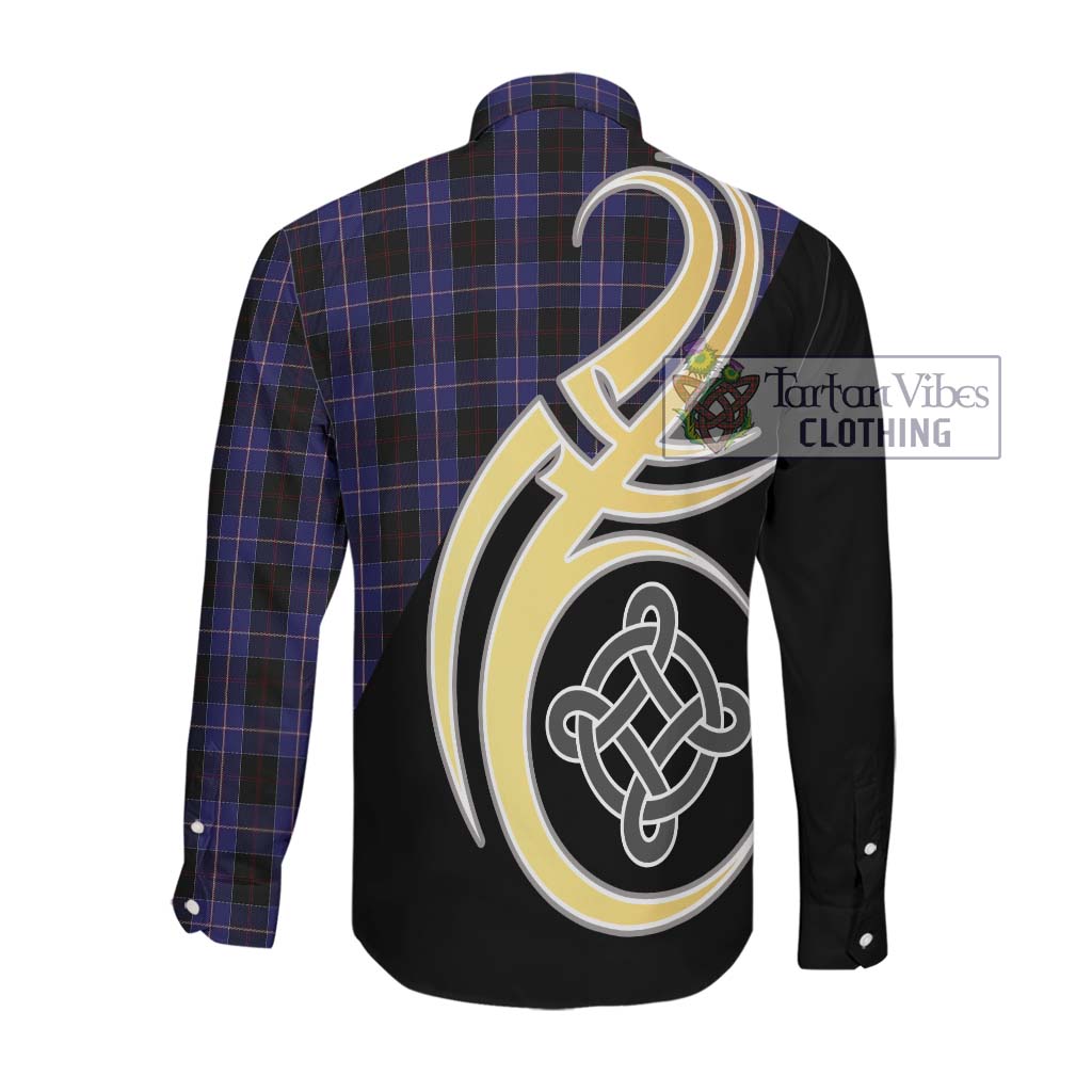 Dunlop Tartan Long Sleeve Button Shirt with Family Crest and Celtic Symbol Style Men's Shirt - Tartan Vibes Clothing