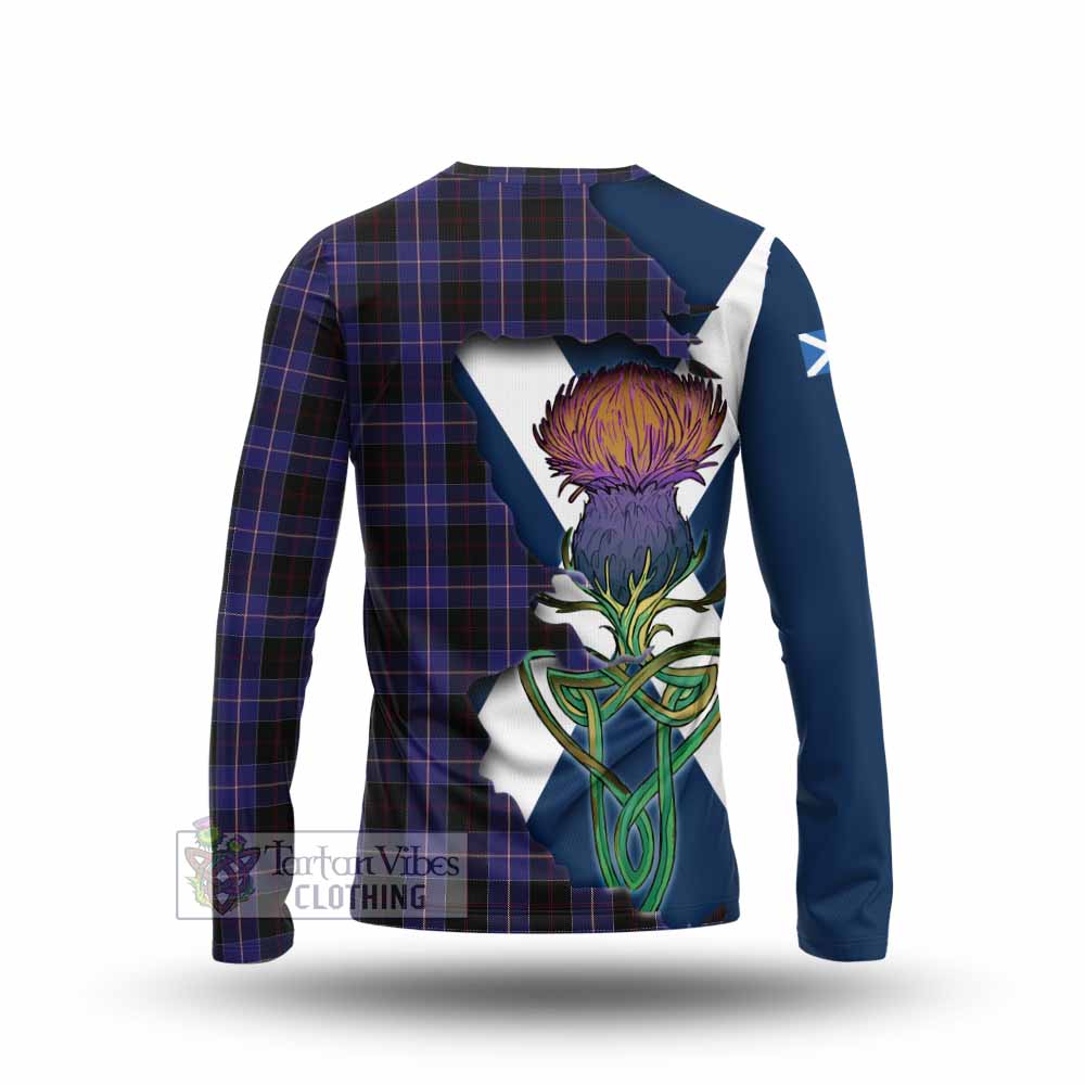 Tartan Vibes Clothing Dunlop Tartan Family Crest Long Sleeve T-Shirt Scottish Thistle Celtic Inspired