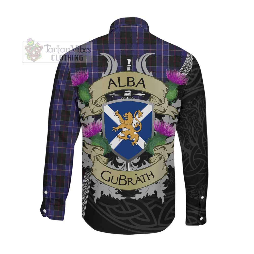 Tartan Vibes Clothing Dunlop Tartan Family Crest Long Sleeve Button Shirt Lion Rampant Royal Thistle Shield Celtic Inspired