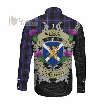 Dunlop Tartan Family Crest Long Sleeve Button Shirt Lion Rampant Royal Thistle Shield Celtic Inspired