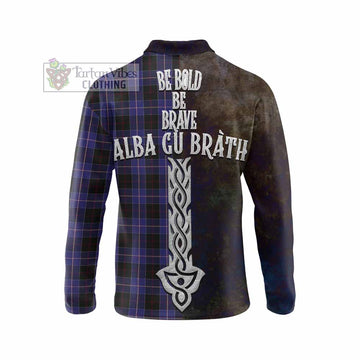 Dunlop Tartan Family Crest Long Sleeve Polo Shirt Alba Gu Brath Be Brave Lion Ancient Style