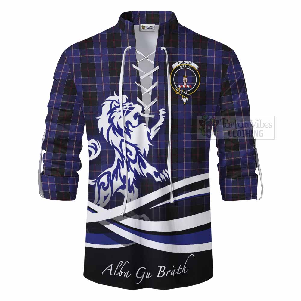 Tartan Vibes Clothing Dunlop Tartan Ghillie Kilt Shirt with Alba Gu Brath Regal Lion Emblem