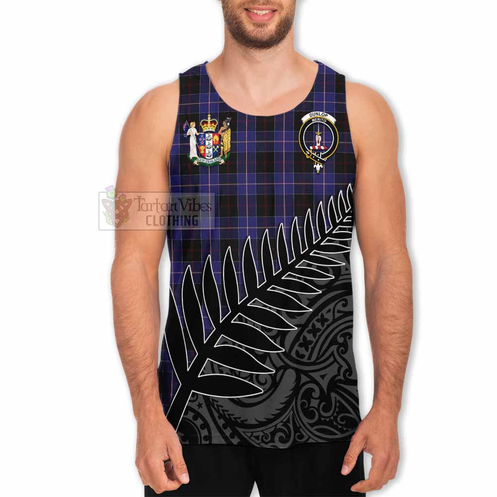 Tartan Vibes Clothing Dunlop Crest Tartan Men's Tank Top with New Zealand Silver Fern Half Style