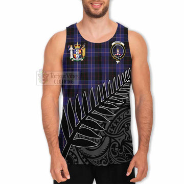 Tartan Vibes Clothing Dunlop Crest Tartan Men's Tank Top with New Zealand Silver Fern Half Style