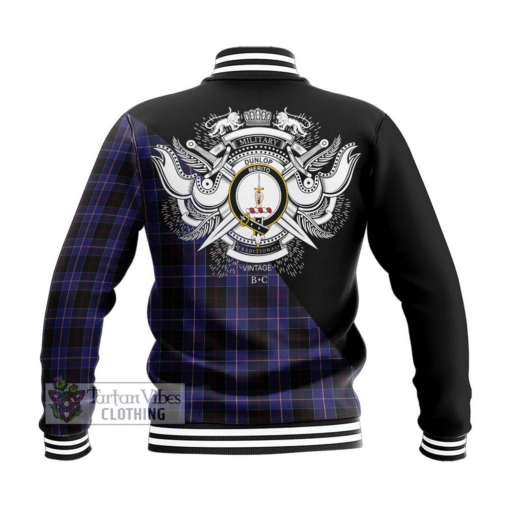 Dunlop Tartan Baseball Jacket with Family Crest and Military Logo Style - Tartan Vibes Clothing