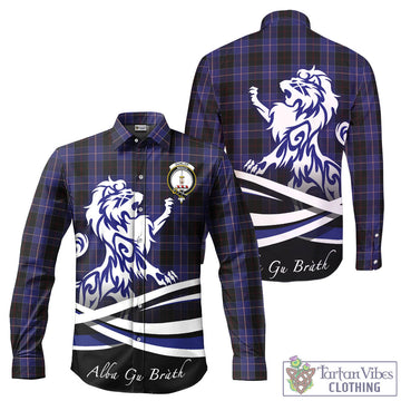 Dunlop Tartan Long Sleeve Button Up Shirt with Alba Gu Brath Regal Lion Emblem