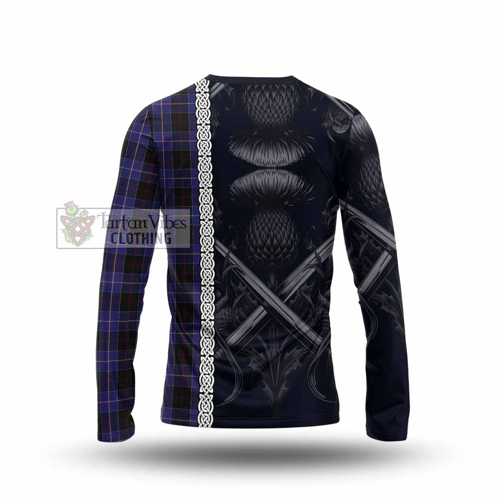 Tartan Vibes Clothing Dunlop Tartan Long Sleeve T-Shirt with Family Crest Cross Sword Thistle Celtic Vibes