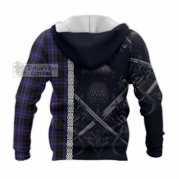 Dunlop Tartan Knitted Hoodie with Family Crest Cross Sword Thistle Celtic Vibes