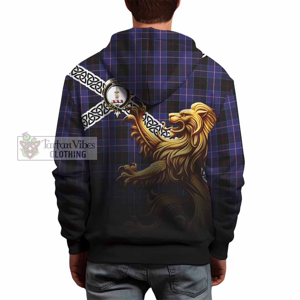 Tartan Vibes Clothing Dunlop Crest Tartan Hoodie with Golden Lion Emblem Celtic Style