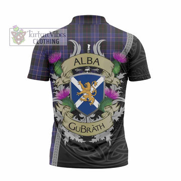 Dunlop Tartan Family Crest Zipper Polo Shirt Lion Rampant Royal Thistle Shield Celtic Inspired