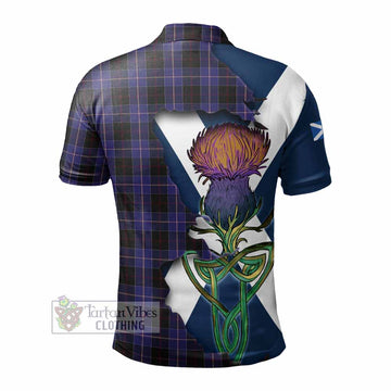Dunlop Tartan Family Crest Polo Shirt Scottish Thistle Celtic Inspired