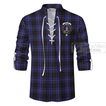 Dunlop Tartan Ghillie Kilt Shirt with Family Crest Celtic Skull Style