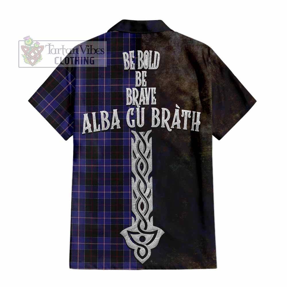 Tartan Vibes Clothing Dunlop Tartan Family Crest Short Sleeve Button Shirt Alba Gu Brath Be Brave Lion Ancient Style