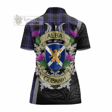 Dunlop Tartan Family Crest Women's Polo Shirt Lion Rampant Royal Thistle Shield Celtic Inspired