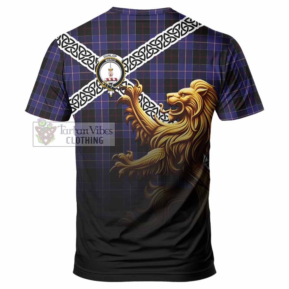 Tartan Vibes Clothing Dunlop Crest Tartan T-Shirt with Golden Lion Emblem Celtic Style