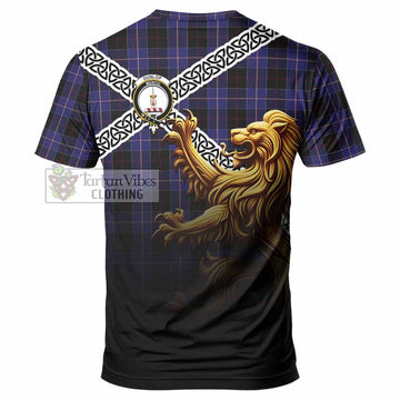 Tartan Vibes Clothing Dunlop Crest Tartan T-Shirt with Golden Lion Emblem Celtic Style
