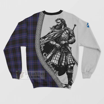 Tartan Vibes Clothing Dunlop Tartan Clan Crest Sweatshirt with Highlander Warrior Celtic Style