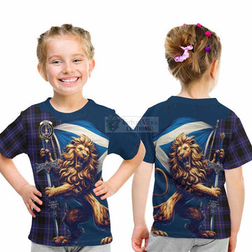 Tartan Vibes Clothing Dunlop Tartan Family Crest Kid T-Shirt with Scottish Majestic Lion
