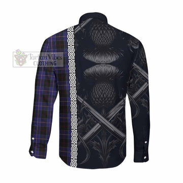 Dunlop Tartan Long Sleeve Button Shirt with Family Crest Cross Sword Thistle Celtic Vibes