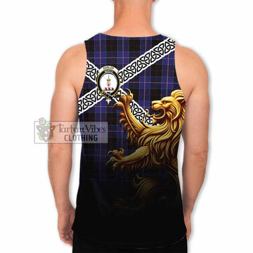 Dunlop Crest Tartan Men's Tank Top with Golden Lion Emblem Celtic Style