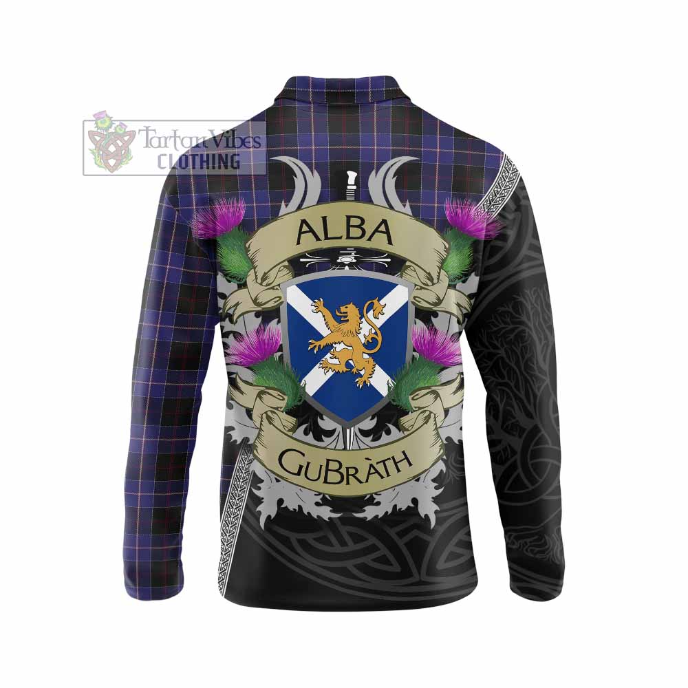 Tartan Vibes Clothing Dunlop Tartan Family Crest Long Sleeve Polo Shirt Lion Rampant Royal Thistle Shield Celtic Inspired