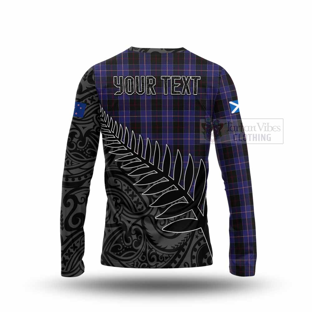 Tartan Vibes Clothing Dunlop Crest Tartan Long Sleeve T-Shirt with New Zealand Silver Fern Half Style