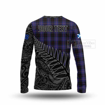 Tartan Vibes Clothing Dunlop Crest Tartan Long Sleeve T-Shirt with New Zealand Silver Fern Half Style