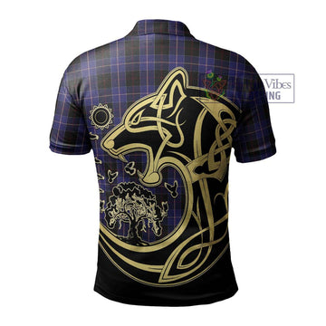 Dunlop Tartan Polo Shirt with Family Crest Celtic Wolf Style
