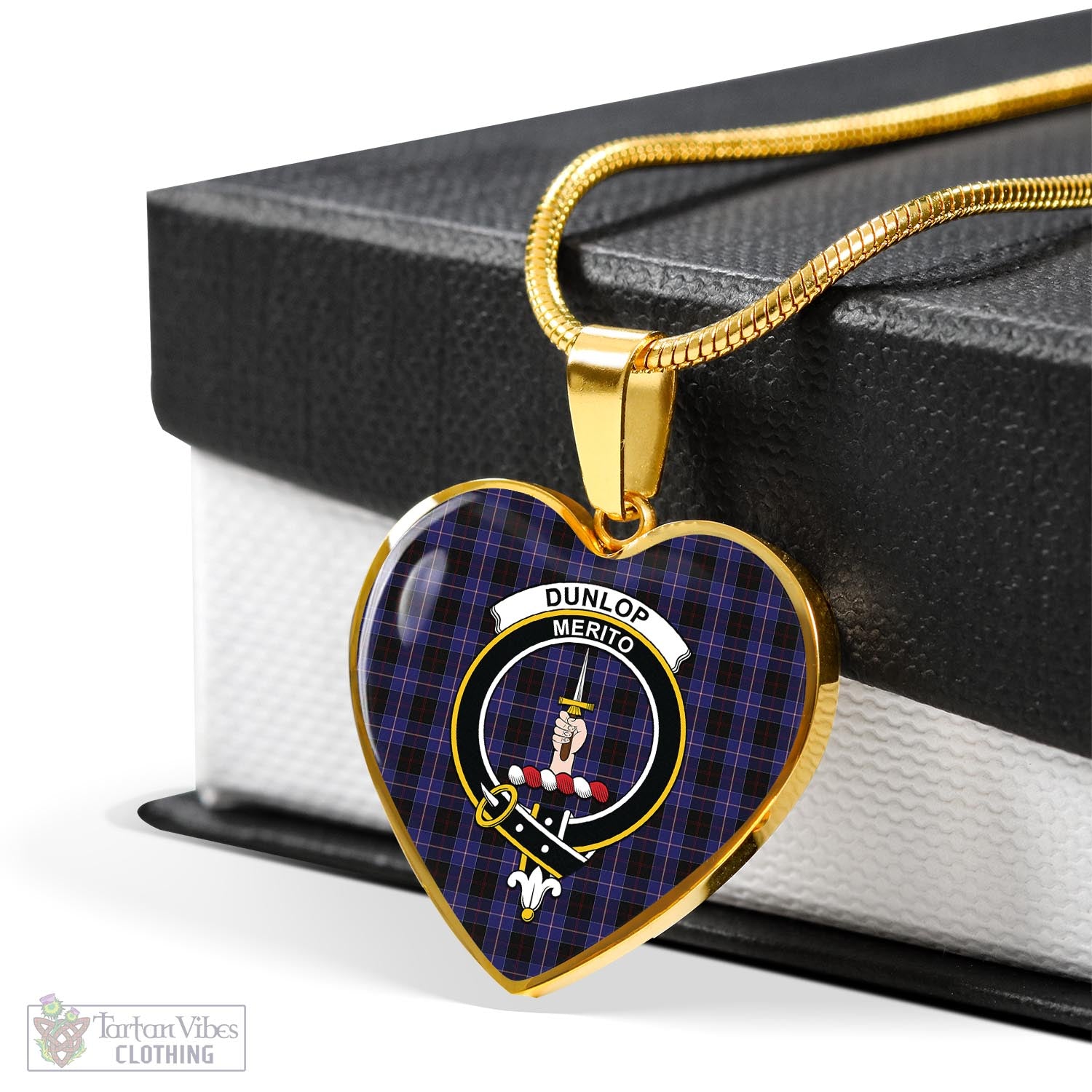 Tartan Vibes Clothing Dunlop Tartan Heart Necklace with Family Crest