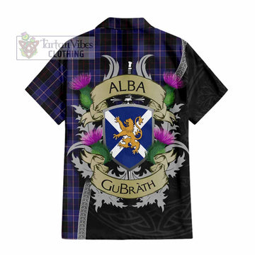 Dunlop Tartan Family Crest Hawaiian Shirt Lion Rampant Royal Thistle Shield Celtic Inspired