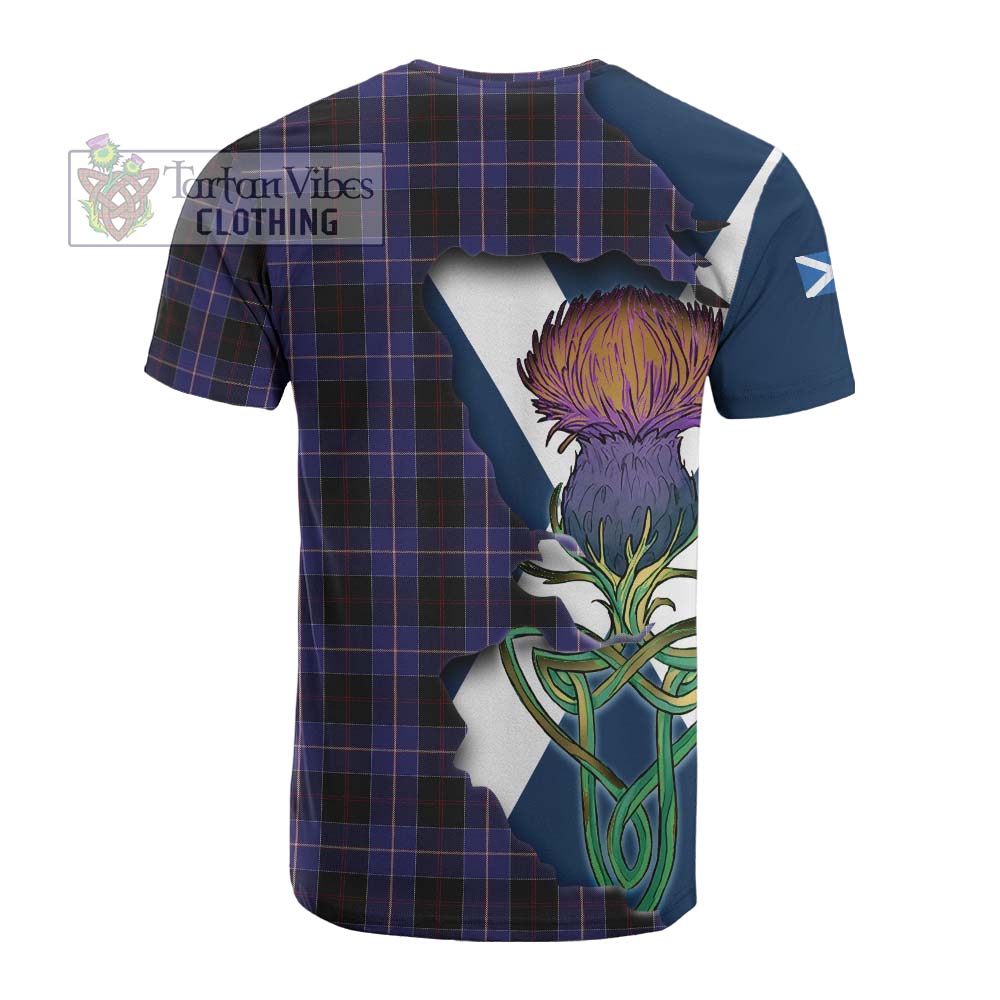 Tartan Vibes Clothing Dunlop Tartan Family Crest Cotton T-shirt Scottish Thistle Celtic Inspired