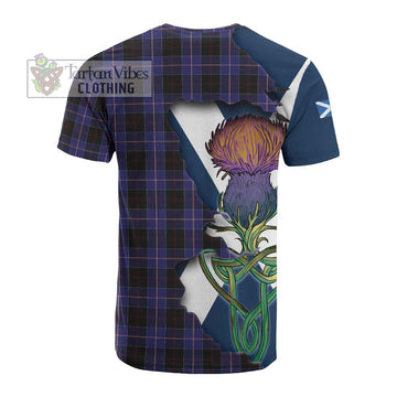 Tartan Vibes Clothing Dunlop Tartan Family Crest Cotton T-shirt Scottish Thistle Celtic Inspired