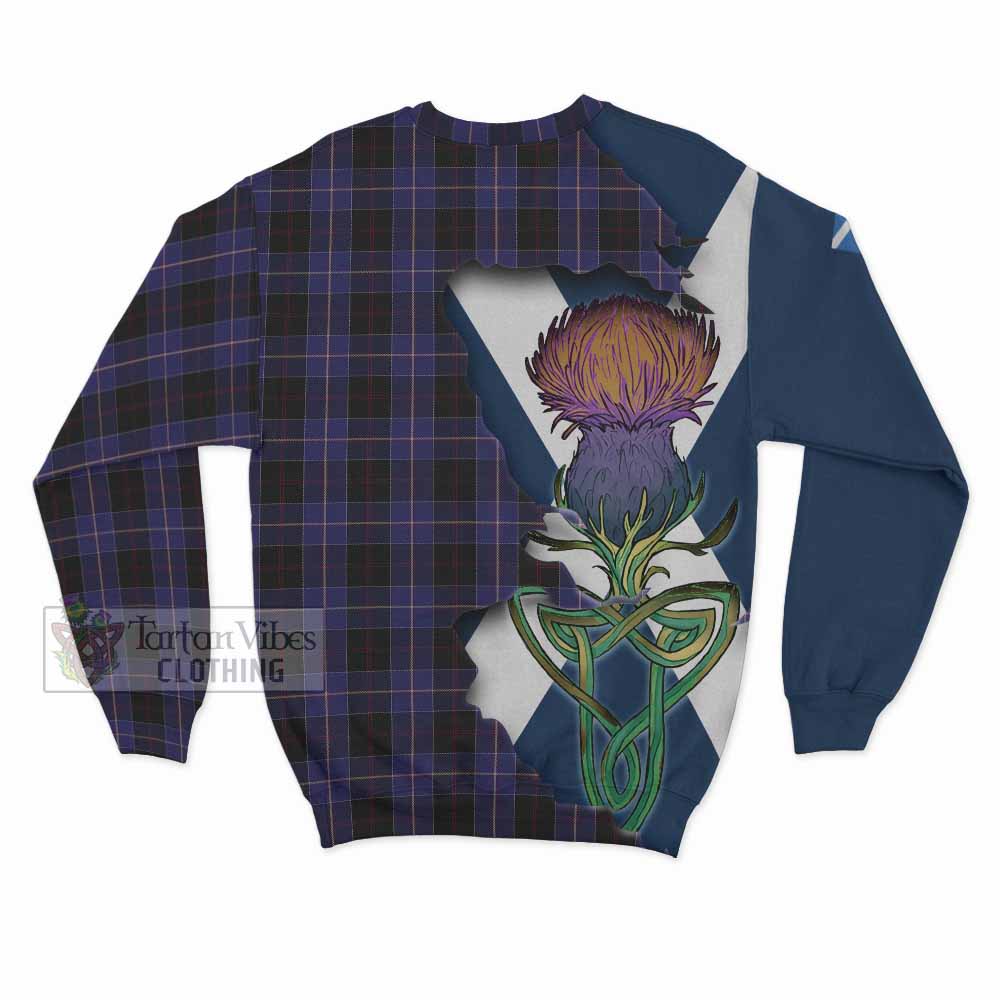 Tartan Vibes Clothing Dunlop Tartan Family Crest Sweatshirt Scottish Thistle Celtic Inspired