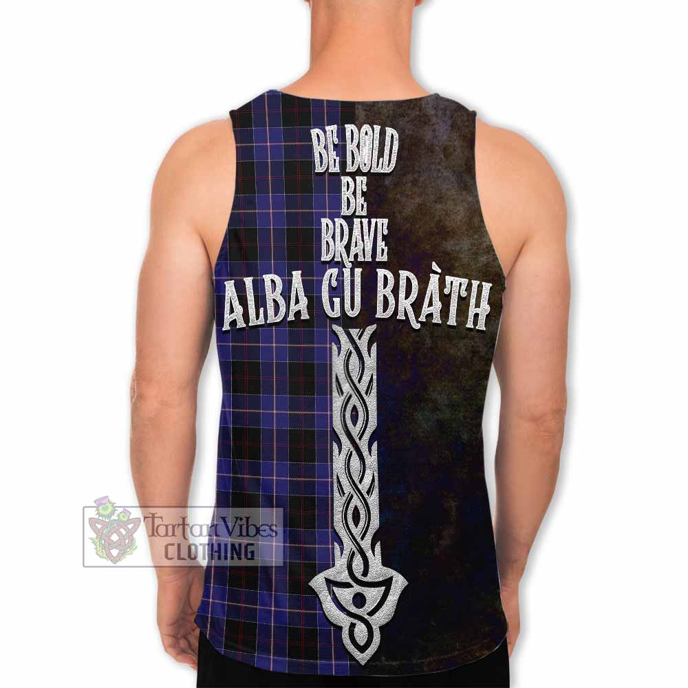 Tartan Vibes Clothing Dunlop Tartan Family Crest Men's Tank Top Alba Gu Brath Be Brave Lion Ancient Style