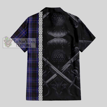 Dunlop Tartan Hawaiian Shirt with Family Crest Cross Sword Thistle Celtic Vibes