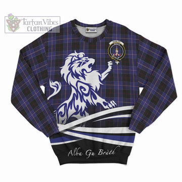 Dunlop Tartan Sweatshirt with Alba Gu Brath Regal Lion Emblem - Tartanvibesclothing Shop