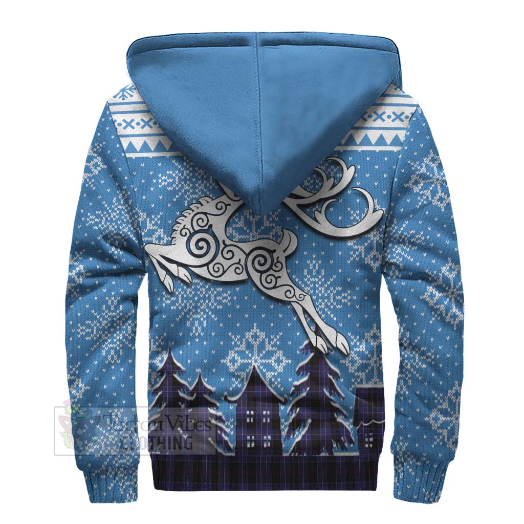 Dunlop Clan Christmas Sherpa Hoodie Celtic Reindeer Style - Tartan Vibes Clothing