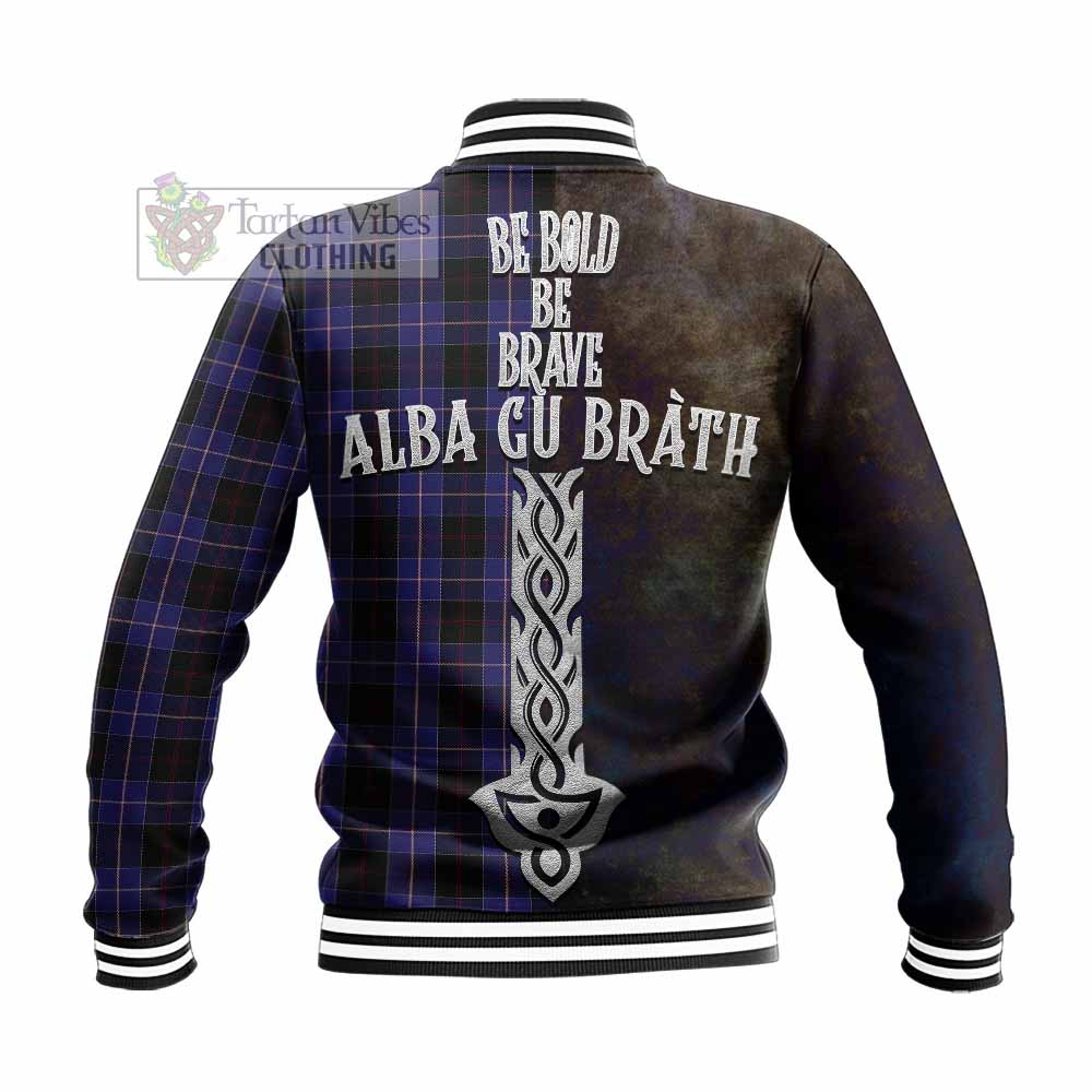 Tartan Vibes Clothing Dunlop Tartan Family Crest Baseball Jacket Alba Gu Brath Be Brave Lion Ancient Style
