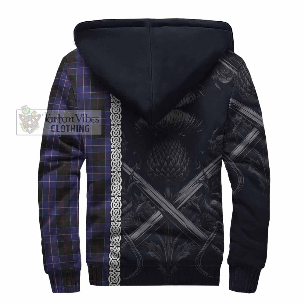 Tartan Vibes Clothing Dunlop Tartan Sherpa Hoodie with Family Crest Cross Sword Thistle Celtic Vibes