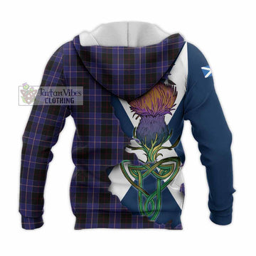 Dunlop Tartan Family Crest Knitted Hoodie Scottish Thistle Celtic Inspired