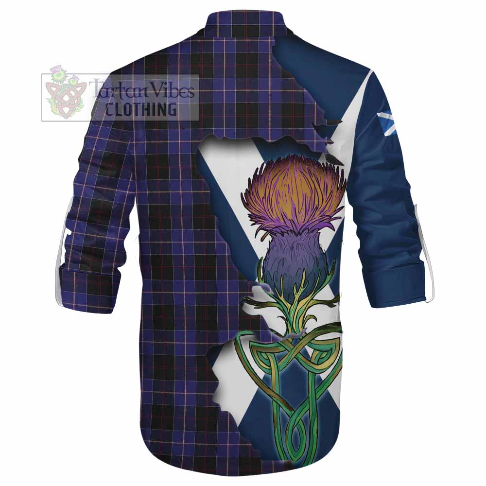 Tartan Vibes Clothing Dunlop Tartan Family Crest Ghillie Kilt Shirt Scottish Thistle Celtic Inspired