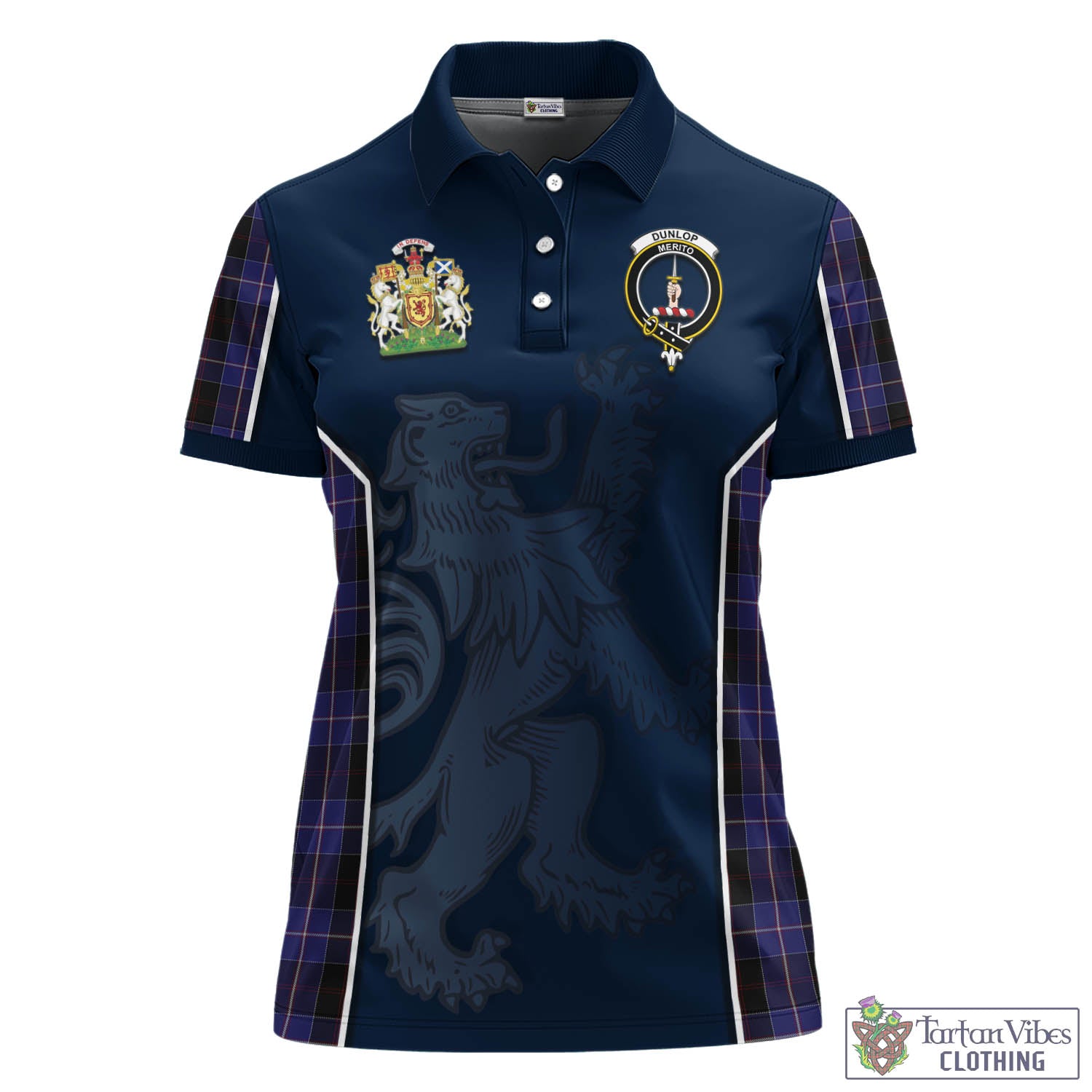 Dunlop Tartan Women's Polo Shirt with Family Crest and Lion Rampant Vibes Sport Style - Tartan Vibes Clothing