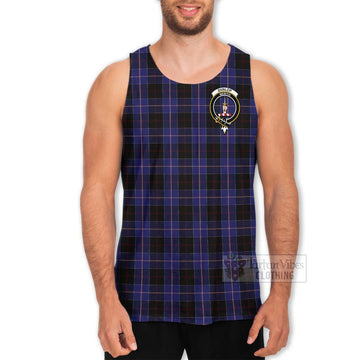 Tartan Vibes Clothing Dunlop Tartan Men's Tank Top with Family Crest and Bearded Skull Holding Bottles of Whiskey