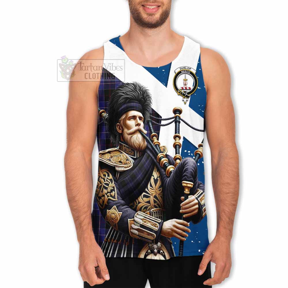Dunlop Tartan Men's Tank Top with Family Crest Scottish Bagpiper Vibes