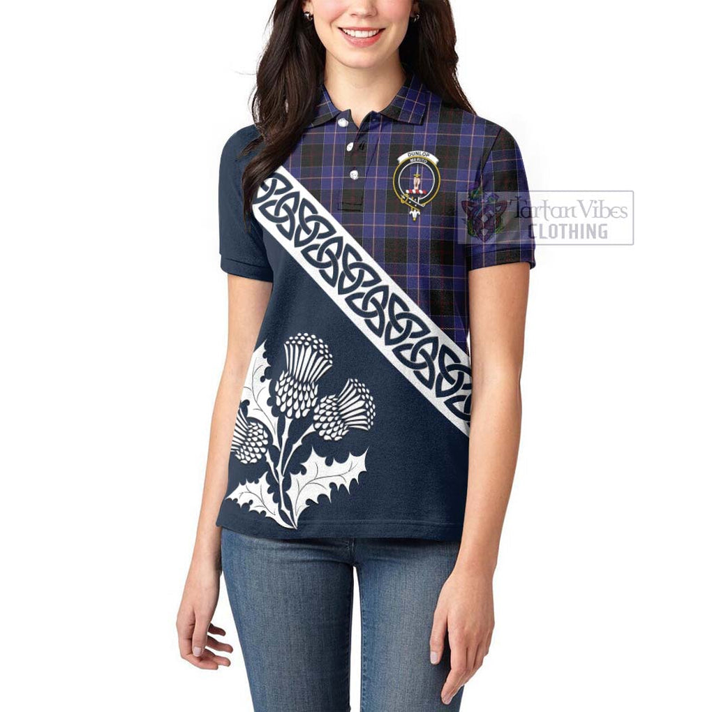 Tartan Vibes Clothing Dunlop Tartan Women's Polo Shirt Featuring Thistle and Scotland Map
