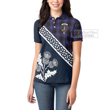 Tartan Vibes Clothing Dunlop Tartan Women's Polo Shirt Featuring Thistle and Scotland Map