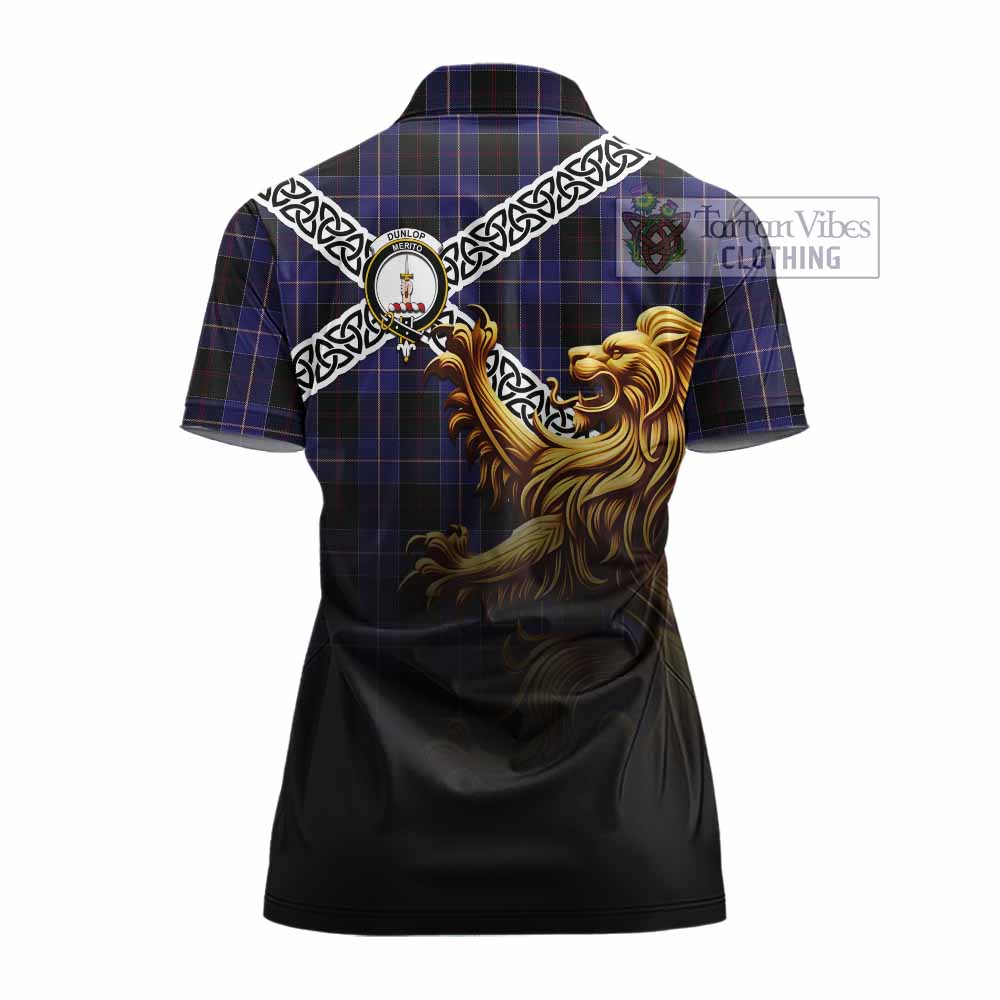 Tartan Vibes Clothing Dunlop Crest Tartan Women's Polo Shirt with Golden Lion Emblem Celtic Style